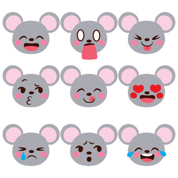 Cute mouse character avatar emoji face expressions with different emotions