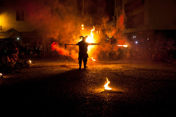 Editorial use only. Jugglers and eats fire during the historical re-enactment in Spilimbergo. District of Pordenone . Italy