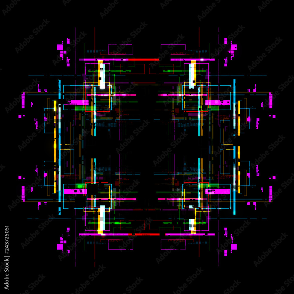 Poster 3d render complex technology illustration. perfect for computer, blockchain or internet, or artifici
