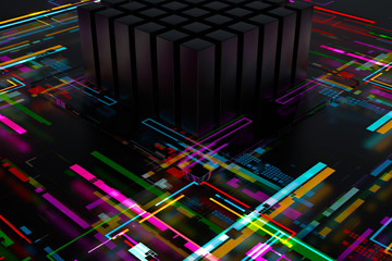 Fototapeta premium 3d render complex technology illustration. Perfect for computer, blockchain or internet, or artificial intelligence theme background.