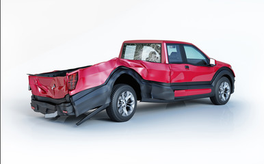 Single car crashed. Red pick up damaged on the rear part.