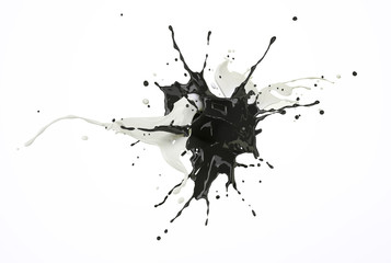 White and black paint explosion splashing against each other