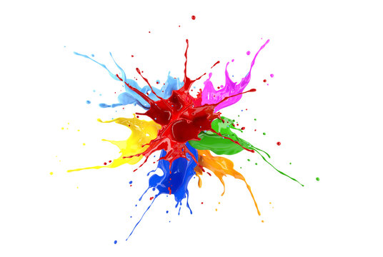 Multicolored Paint Splash Explosion. On White Background.