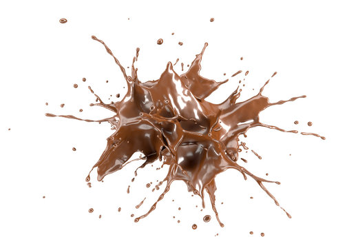 liquid chocolate isolated splash explosion. on white.