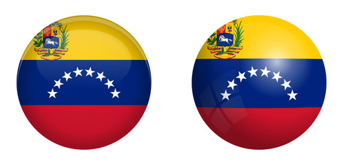 Bolivarian Republic of Venezuela flag under 3d dome button and on glossy sphere / ball.