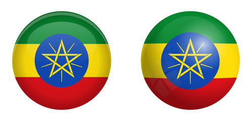 Fototapeta premium Ethiopia flag under 3d dome button and on glossy sphere / ball.