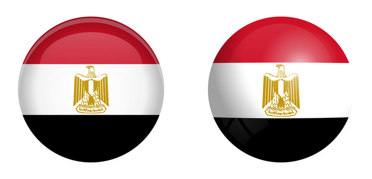 Arab Republic of Egypt flag under 3d dome button and on glossy sphere / ball.