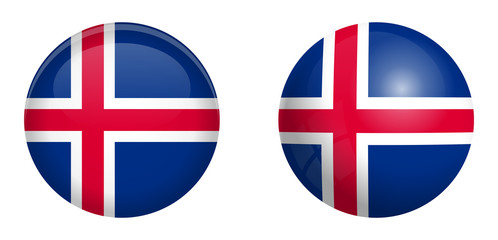 Iceland flag under 3d dome button and on glossy sphere / ball.