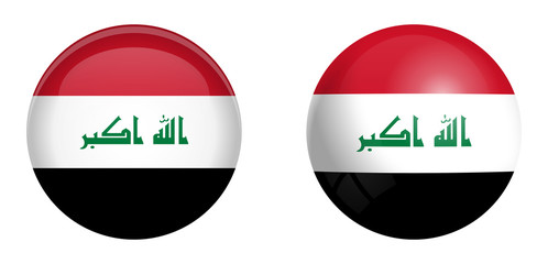 Iraq flag under 3d dome button and on glossy sphere / ball.