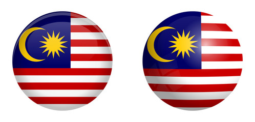 Malay flag under 3d dome button and on glossy sphere / ball.