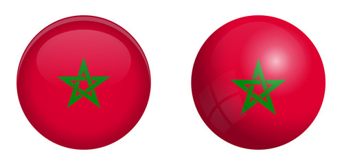 Morocco flag under 3d dome button and on glossy sphere / ball.