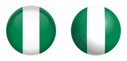 Nigeria flag under 3d dome button and on glossy sphere / ball.