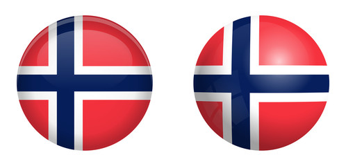 Norway flag under 3d dome button and on glossy sphere / ball.