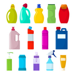 Detergent bottle vector plastic blank container with detergency liquid and mockup household cleaner product for laundry illustration set of cleanup deterge package sprayer isolated on white background