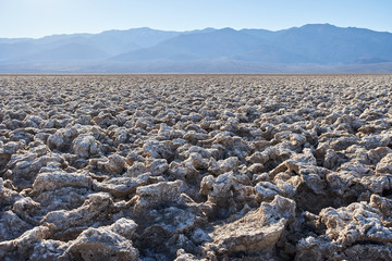 Devil's Golf Course, a large salt pan on the floor of Death Valley, located in the Mojave Desert within Death Valley National Park, California.