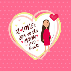 valentines day illustration with girl and heart