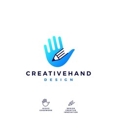 Obraz premium hand pencil logo vector icon illustration