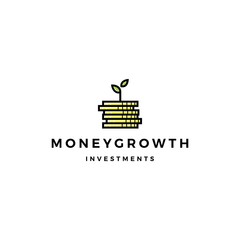 Fototapeta premium coin leaf sprout money grow growth investment logo vector icon illustration