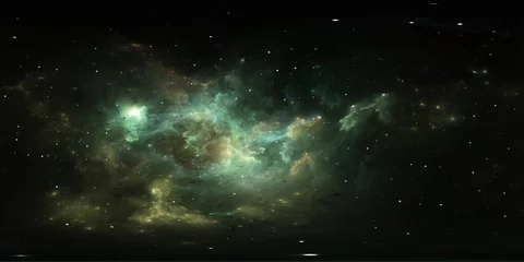 360-Grad-Weltraumnebel-Panorama, gleichwinklige Projektion, Umgebungskarte. Sphärisches HDRI-Panorama. Weltraumhintergrund mit Nebel und Sternen © Peter Jurik