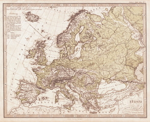 Fototapeta na wymiar 1862, Stieler Physical Map of Europe