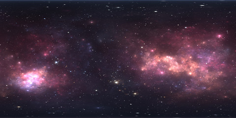 360 degree space nebula panorama, equirectangular projection, environment map. HDRI spherical panorama. Space background with nebula and stars