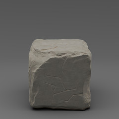 Stone podium. Cubic stone on gray background. 3d illustration