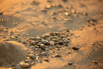 Fragment of lighted by morning sun beach.