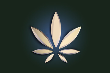 Stylish cannabis marijuana hemp leaf flat symbol or logo design. Cannabis silhouette ecology logo. Hemp emblem for the logo design packaging of goods, food, for the creation of printed products.