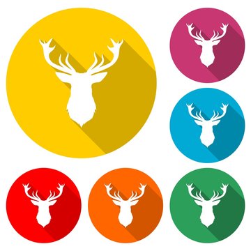 Silhouette head deer, Deer head icon or logo, color set with long shadow