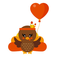 cartoon cute turkey girl vector and lovely balloon