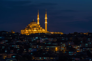 Skyline of Istanbul at night.