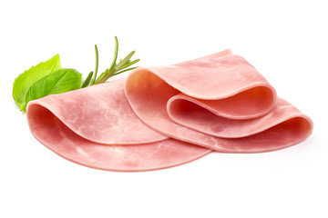 Turkey Ham with herbs, closeup, isolated on a white background