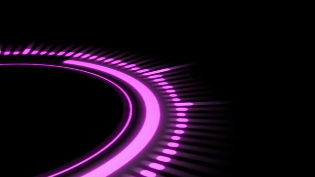 pink equalizer on a black background, circle rotation