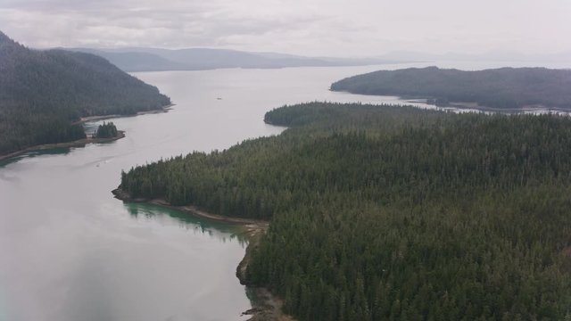 Alaska circa-2018. Flying over inlets and islands along Alaska's coast.  Shot from helicopter with Cineflex gimbal and RED Epic-W camera.