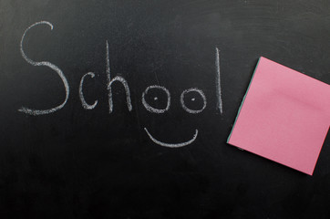 School office supplies including board. Copy space for text
