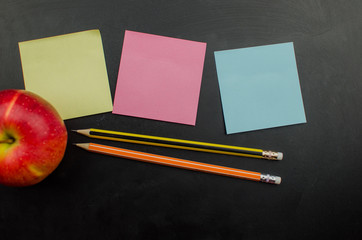 School office supplies including board. Copy space for text