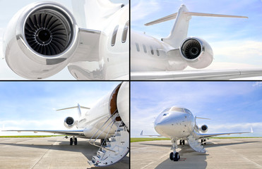 Collection of four photos of luxury private jet aircraft