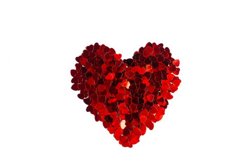  Heart symbol made of small shiny red hearts, isolate