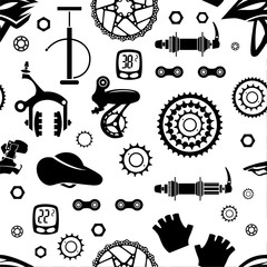 Bicycles. Seamless pattern of bicycle parts. Isolated vector image.