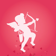 Valentine's Day Banner with Decor Red Hearts and Angel. Romantic promotion card and flyer. Vector.