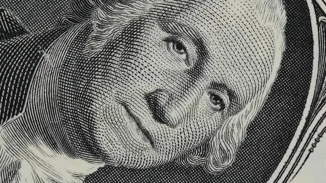 George Washington portrait on US one dollar bill macro slow rotating, 1 usd. Stock video footage