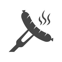 Sausage on a fork icon isolated on white background.