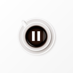 Symbol of pause and cup of coffee on white background. The concept of break time with coffee