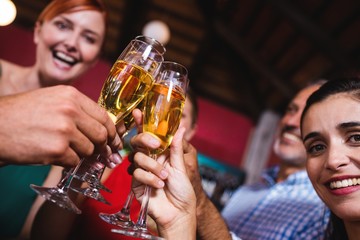 Friends toasting champagne glass in nightclub