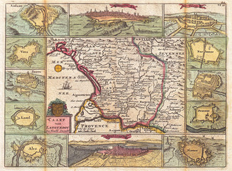 1747, La Feuille Map of Languedoc, France