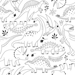 Childish seamless pattern with hand drawn dino in scandinavian style. Creative vector kid-like background for fabric, textile, apparel and more