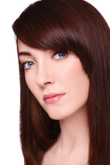 Young beautiful woman with clean make-up and long bob haircut