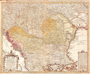 Fototapeta na wymiar 1752, Homann Heirs Map of Hungary, the Balkans, and Northern Greece