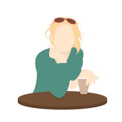 Single woman drinking coffee at the coffee table. Flat design. Vector Illustration. Eps10