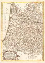 1771, Bonne Map of Guyenne and Gascony, France, Rigobert Bonne 1727 – 1794, one of the most important cartographers of the late 18th century